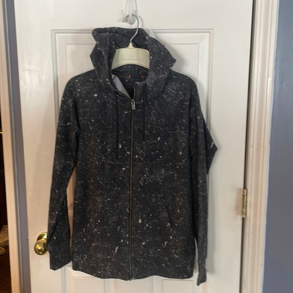 Lucy Sz S gray splatter Hooded full Zip sweatshirt jacket GUC BA23 - Picture 1 of 8